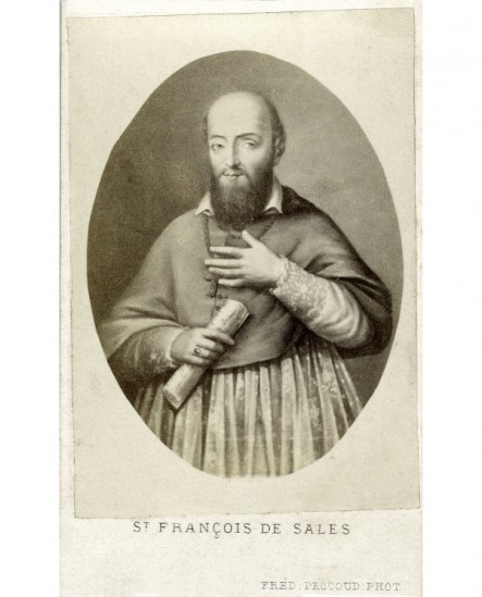 Portrait de Saint-François de Sales, la constitution des Visitandines à la main