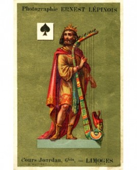 Carte publicitaire photographe Ernest Lépinois(roi David jouant de la harpe)