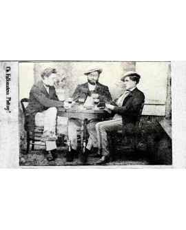 Trois hommes buvant et fumant